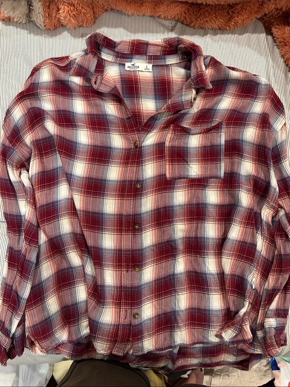 Hollister Red, White & Blue Plaid Button-Down Shirt